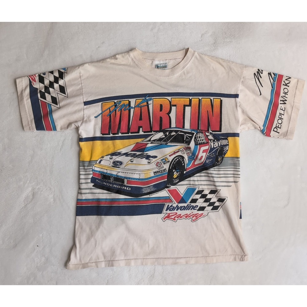 Vintage Mark Martin T-Shirt Medium All‎ Over Print Valvoline Racing 1993 USA 90s